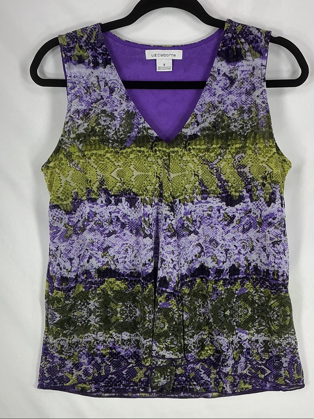 Liz Claiborne Purple and Olive Green Printed V-Neck Tank